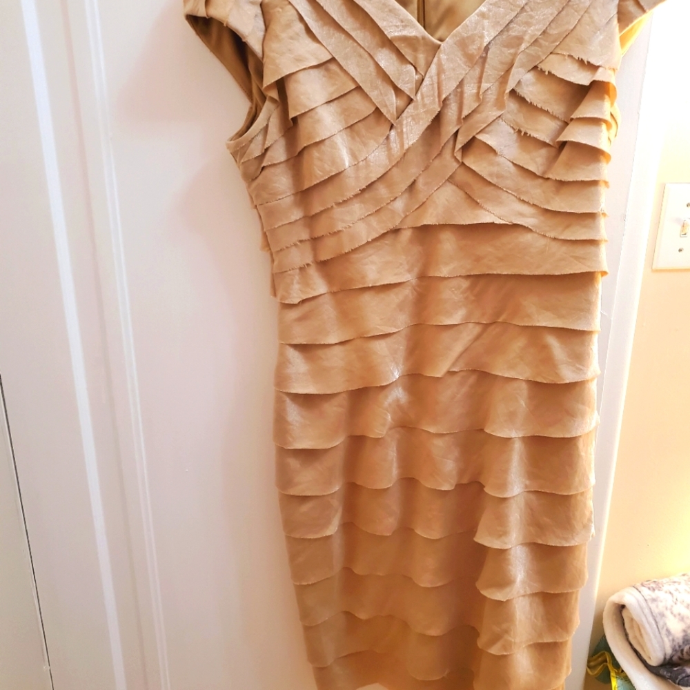 Gold ruffle layered dress from dressbarn. Size 14.